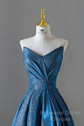 Vintage Ball Gown Sweetheart Blue Sequin Long Semi Formal Prom Gown Fairy Semi Formal Prom Dresses